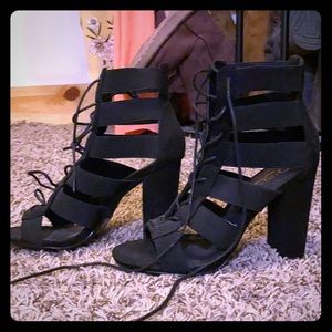 Black, strap, laced heels